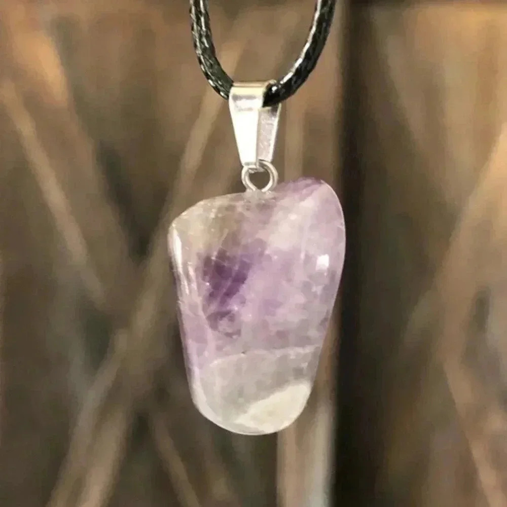 Amethyst Organic Freeform Natural Braided Stainless Steel Necklace